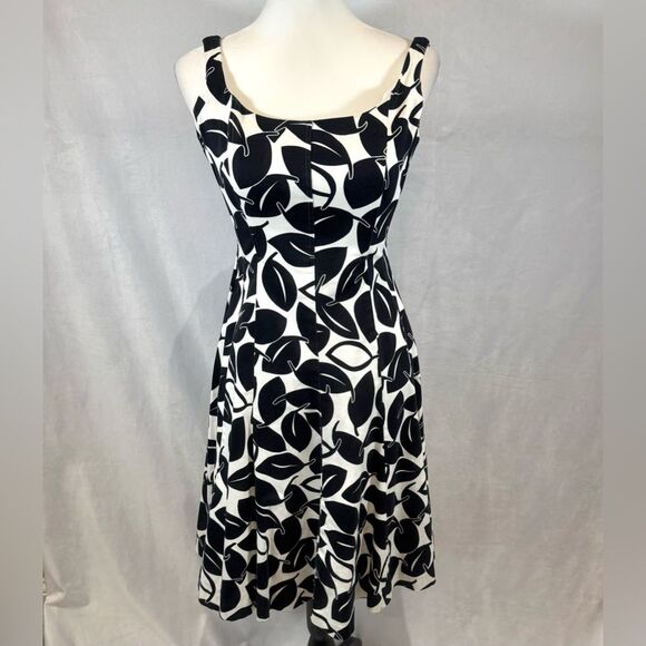 Nine West black and white petal leaf print corset top cotton dress size 2 - Picture 1 of 5